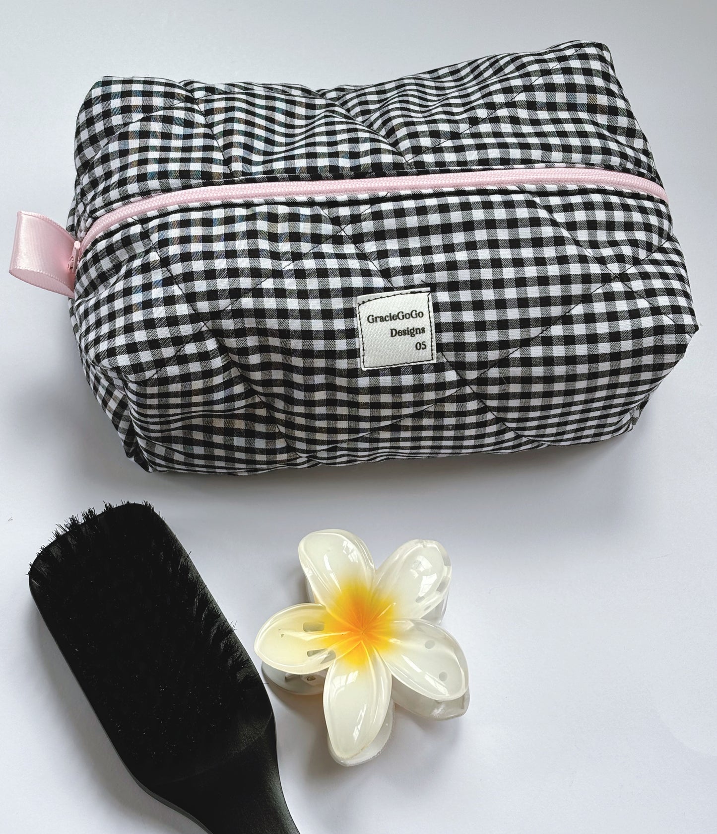 Black & white quilted makeup bag