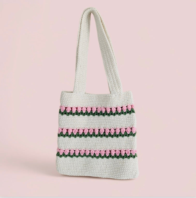 “The Amena” Crochet Pink Tulip￼Tote Bag