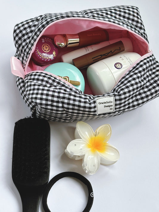 Black & white quilted makeup bag