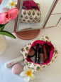 Pink Floral Quilted Makeup Bag