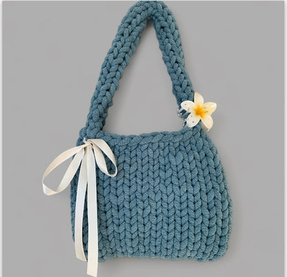 "The Abigaelle" Foggy Teal Chunky Bag with Cream Bow