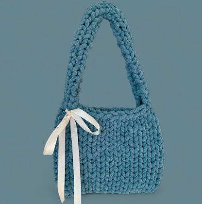 "The Abigaelle" Foggy Teal Chunky Bag with Cream Bow