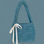 "The Abigaelle" Foggy Teal Chunky Bag with Cream Bow